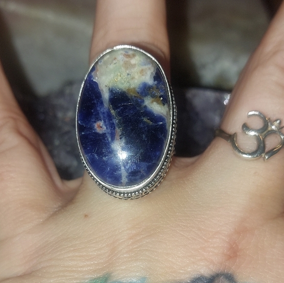 Sodalite High Bezel Ring Size 8 - Picture 3 of 7